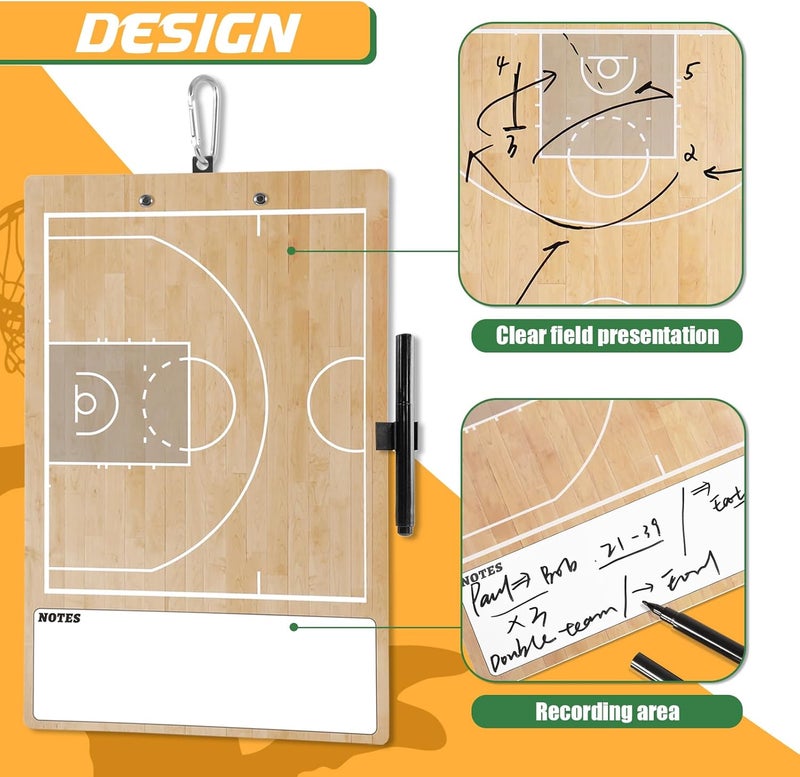 HIGHRAZON Basketball Coaches Clipboard,White Double-Sided Dry Erase Coach Clipboard, Color Basketball Whiteboard for Coaches, White Board with Marker for Coaches Gift - Image 3